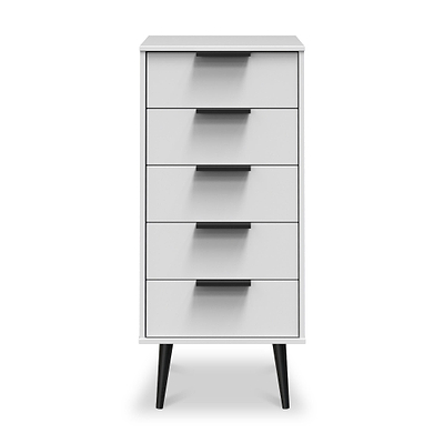 Asher White 5 Drawer Tallboy with Black Legs