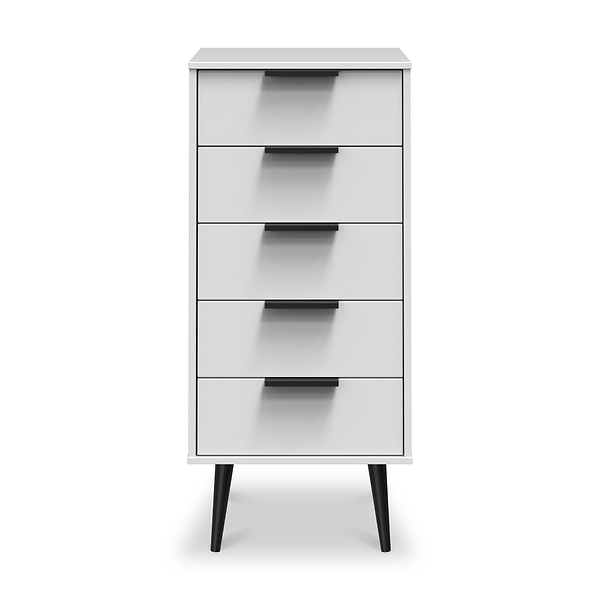 Asher White 5 Drawer Tallboy with Black Legs