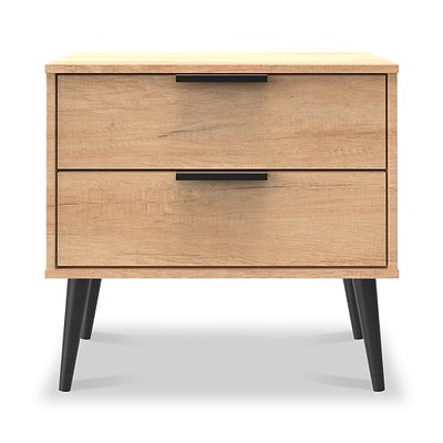 Asher Light Oak 2 Drawer Side Table with Black Legs