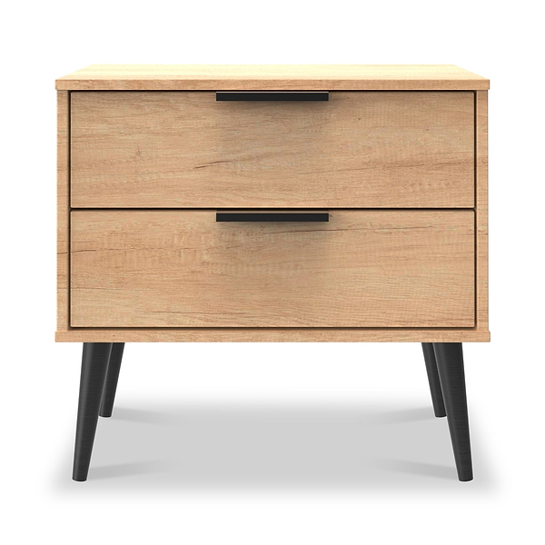 Asher Light Oak 2 Drawer Side Table with Black Legs