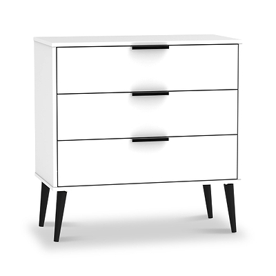 Asher White 3 Drawer Chest with Black Legs