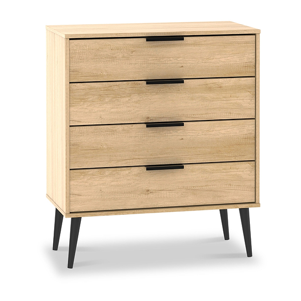 Asher Light Oak 4 Drawer Chest with Black Legs