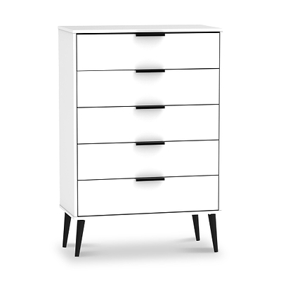 Asher White 5 Drawer Chest with Black Legs