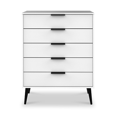Asher White 5 Drawer Chest with Black Legs