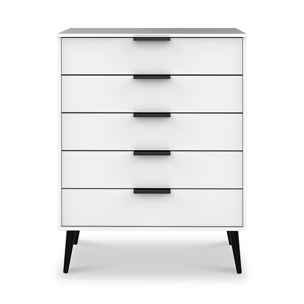Asher White 5 Drawer Chest with Black Legs