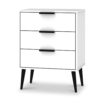 Asher White 3 Drawer Midi Unit with Black Legs