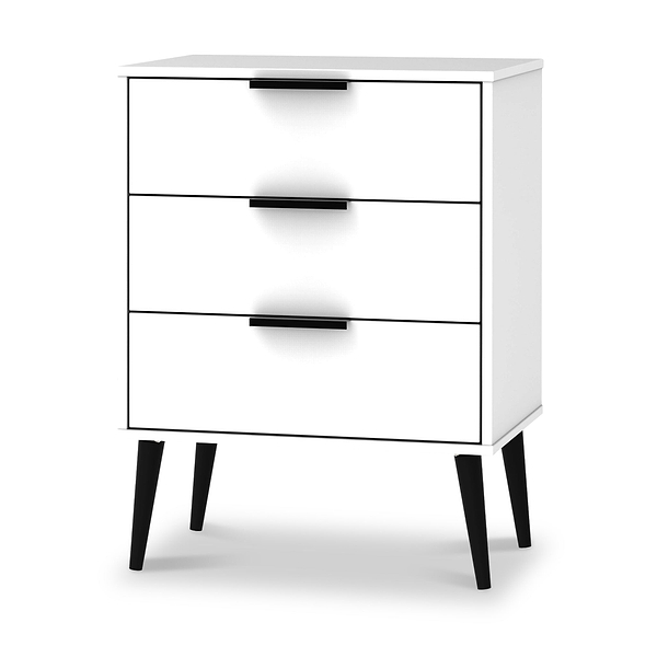 Asher White 3 Drawer Midi Unit with Black Legs