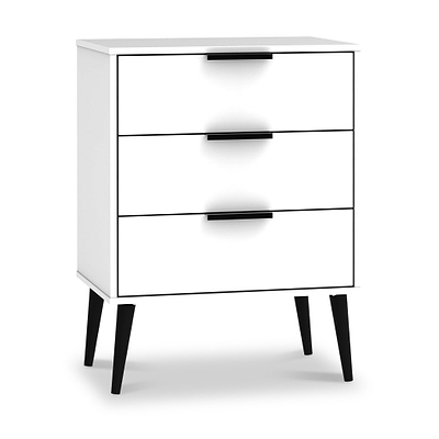 Asher White 3 Drawer Midi Unit with Black Legs
