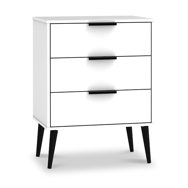Asher White 3 Drawer Midi Unit with Black Legs