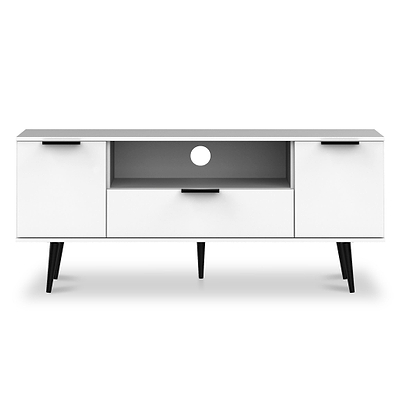 Asher White 2 Door 1 Drawer Wide TV Unit with Black Legs