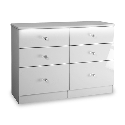 Aria White Gloss with LED Lighting 6 Drawer Wide Chest