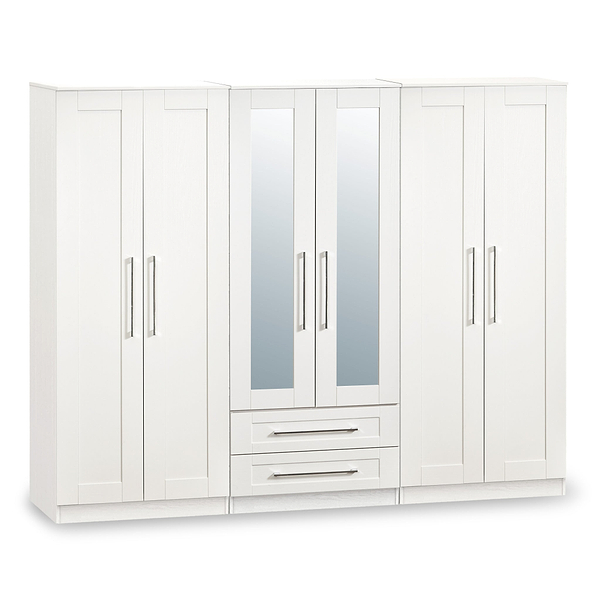 Bellamy Tall 6 Door 2 Drawer with Mirrors Wardrobe