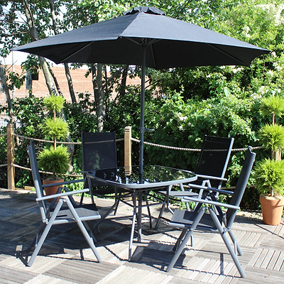 Rio Reclining 4 Seat Dining Set with Parasol