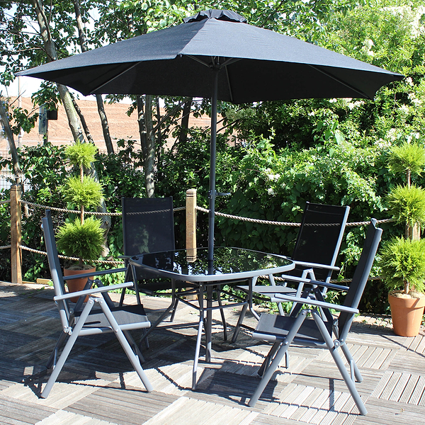 Rio Reclining 4 Seat Dining Set with Parasol