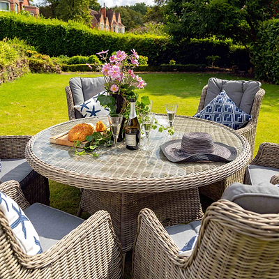 Wentworth 6 Seat 140cm Highback Rattan Dining Set