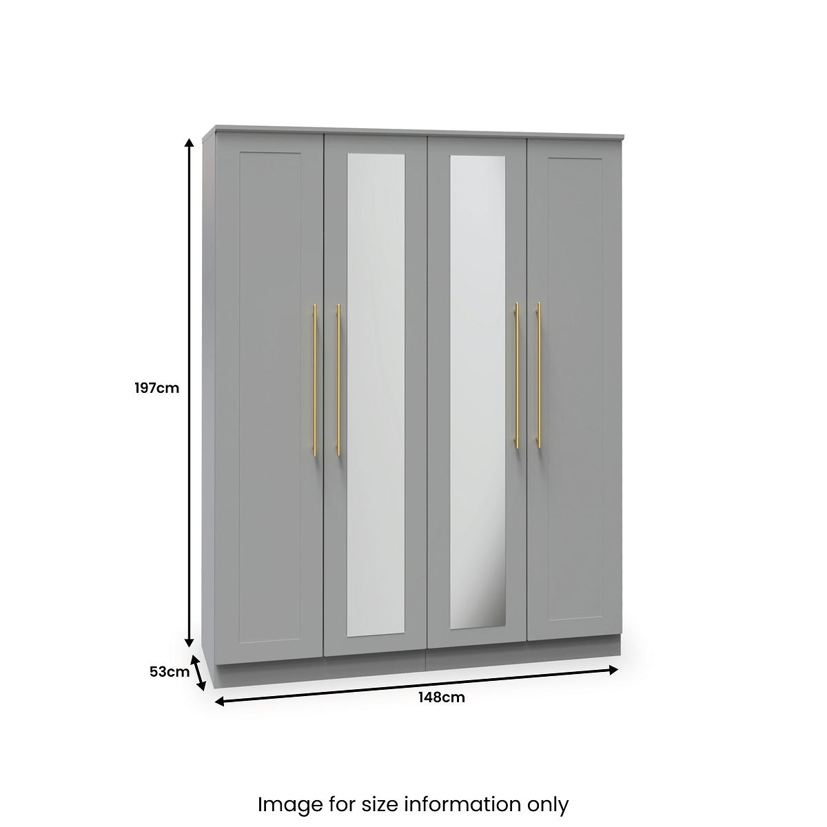 Bramham Grey Tall 4 Door 2 Mirror Wardrobe by Roseland Furniture