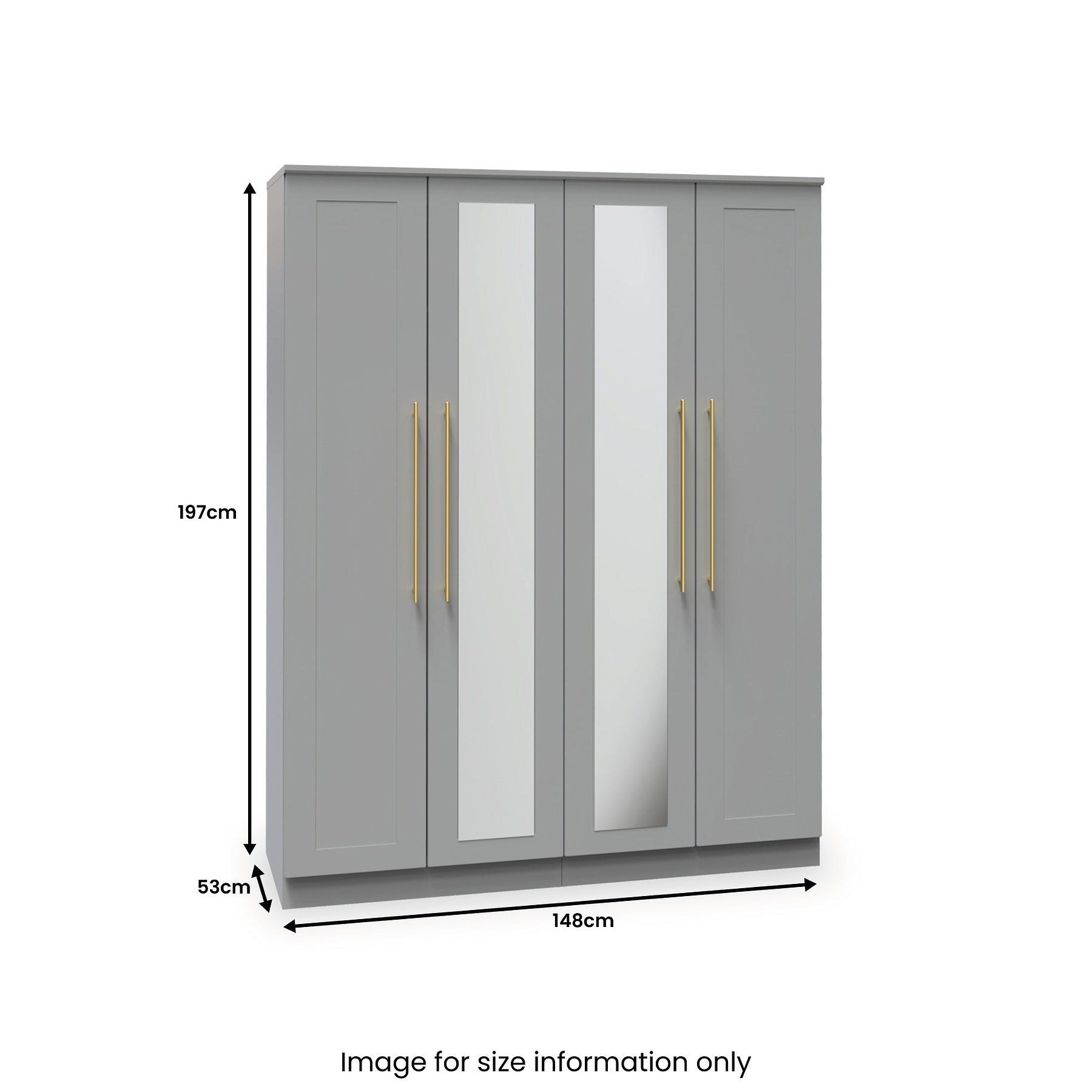 Bramham Grey Tall 4 Door 2 Mirror Wardrobe by Roseland Furniture