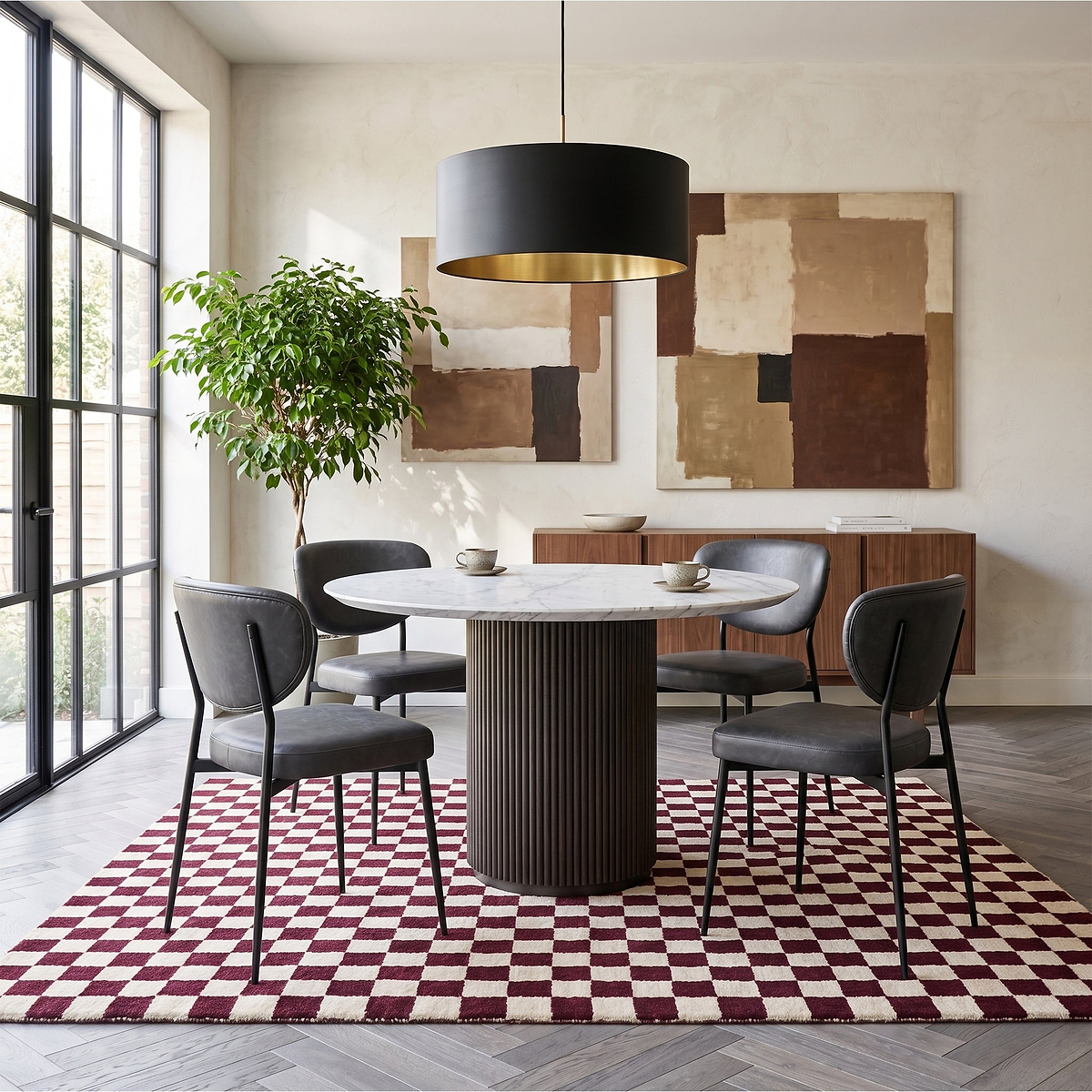 Milo Black Marble & Mango Round Fluted Dining Table by Roseland Furniture