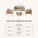 Amira 4 Seater Lounging Set with Coffee Table dimensions