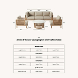 Amira 5 Seater Lounging Set with Coffee Table dimensions