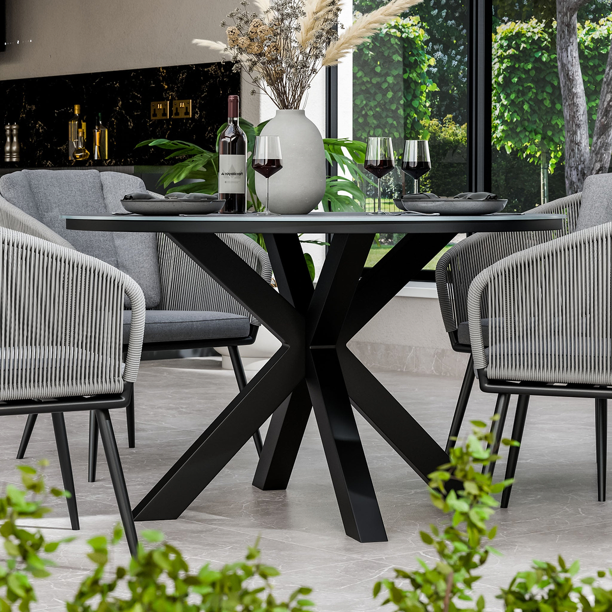 Aspen 120cm Round Table w 4 Aspen Rope Chairs from Roseland Furniture
