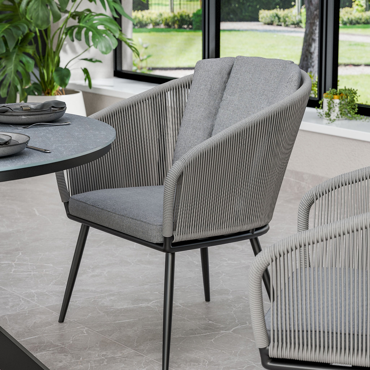 Aspen 120cm Round Table w 4 Aspen Rope Chairs from Roseland Furniture