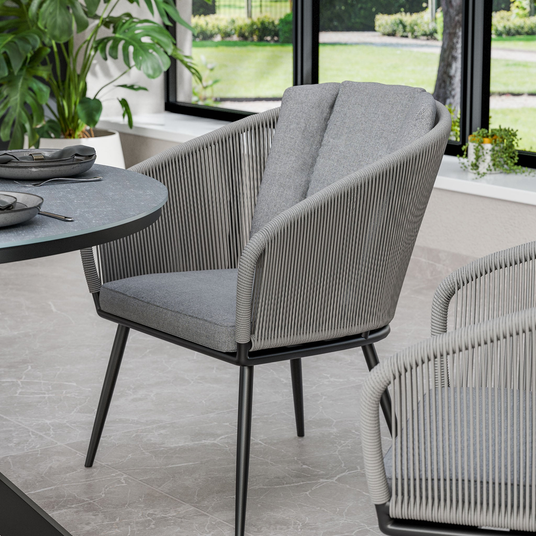 Aspen 120cm Round Table w 4 Aspen Rope Chairs from Roseland Furniture