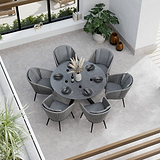 Aspen 150cm Round Grey Table w 6 Rope Chairs from Roseland Furniture