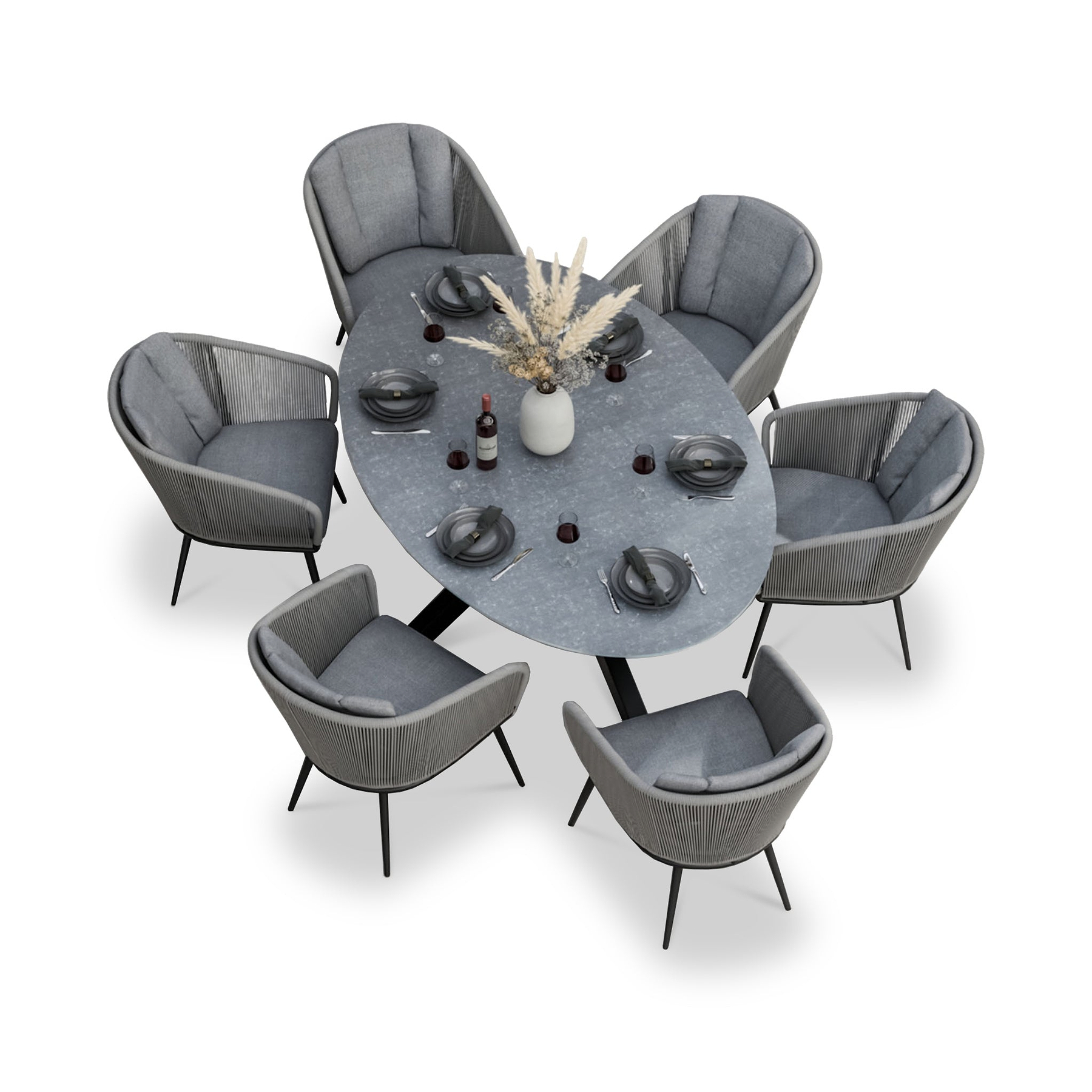 Aspen 6 Seater Ellipse Ceramic Glass Dining Set with Aspen Rope Chairs