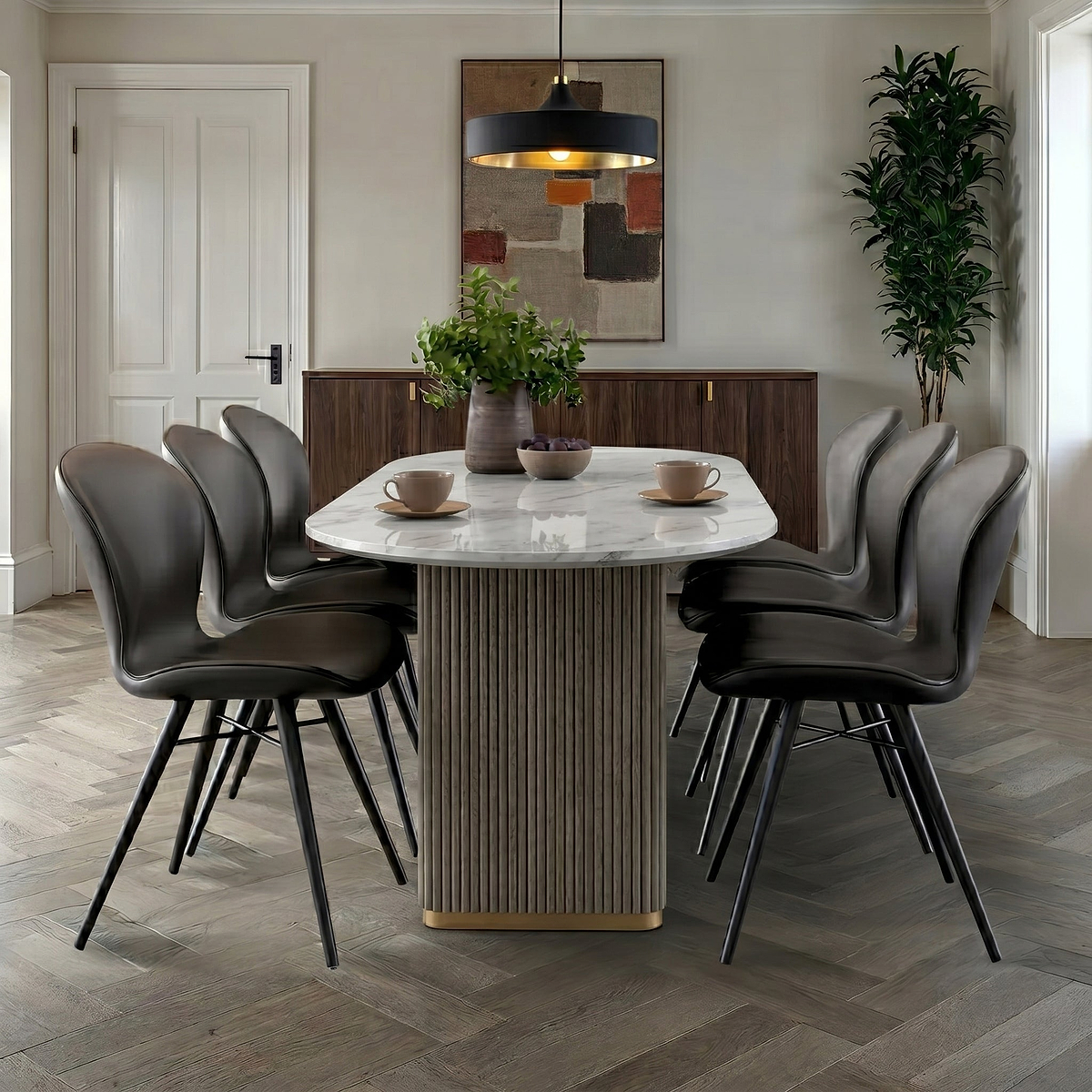 Amelie Fluted Marble Top Dining Table from Roseland Furniture