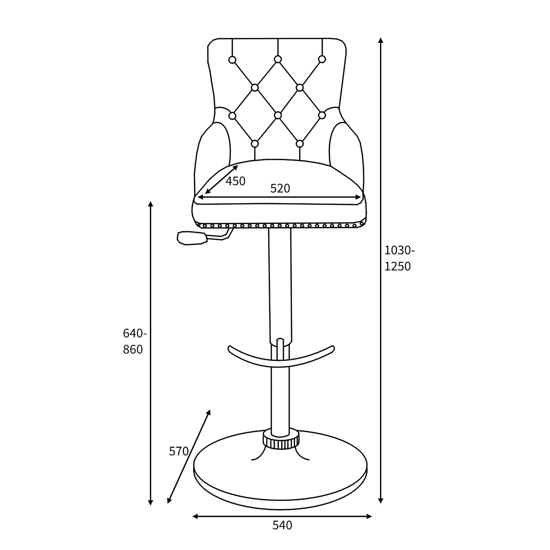 Arddun Brushed Velet Bar Stool dimensions