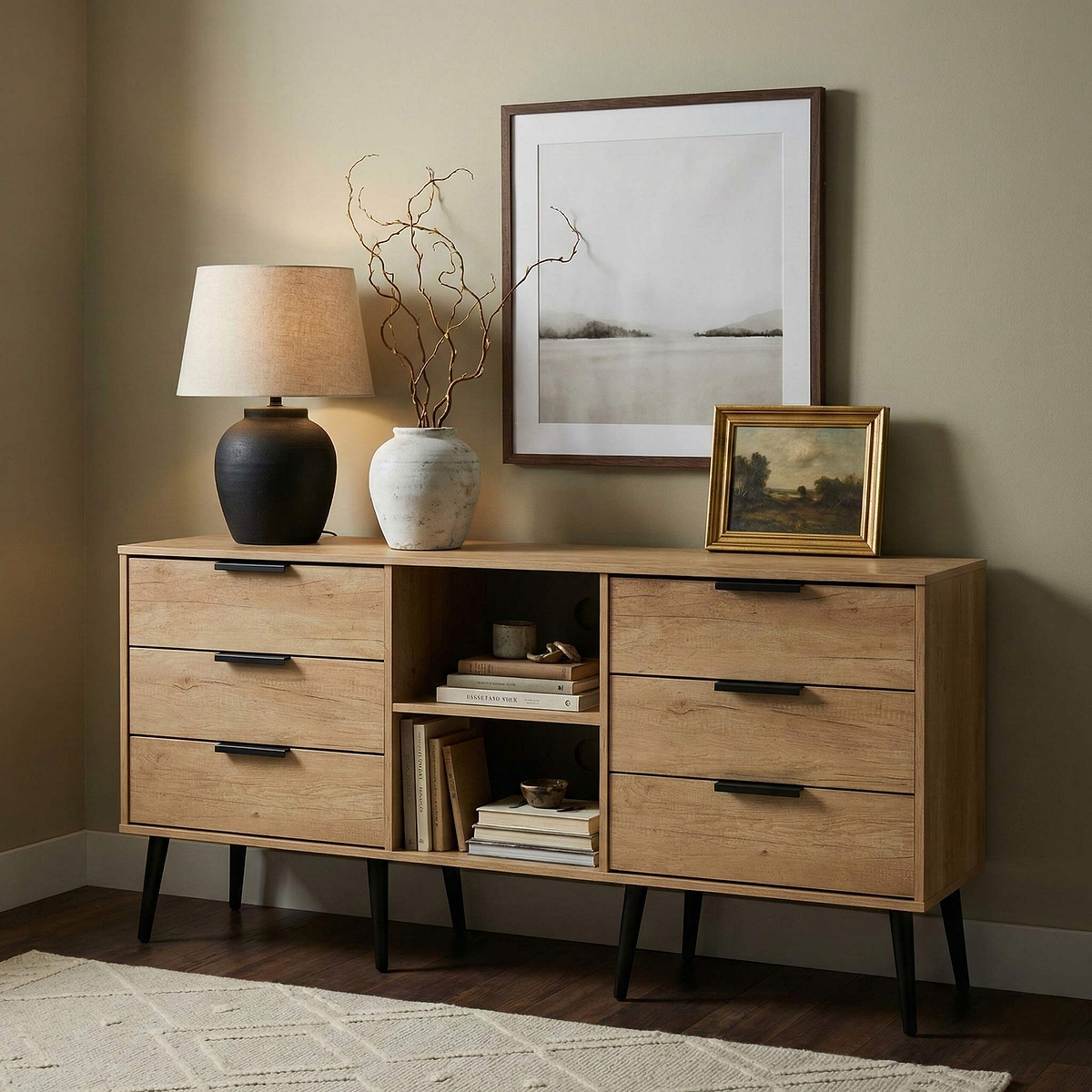 Asher Light Oak 6 Drawer Sideboard from Roseland Furniture