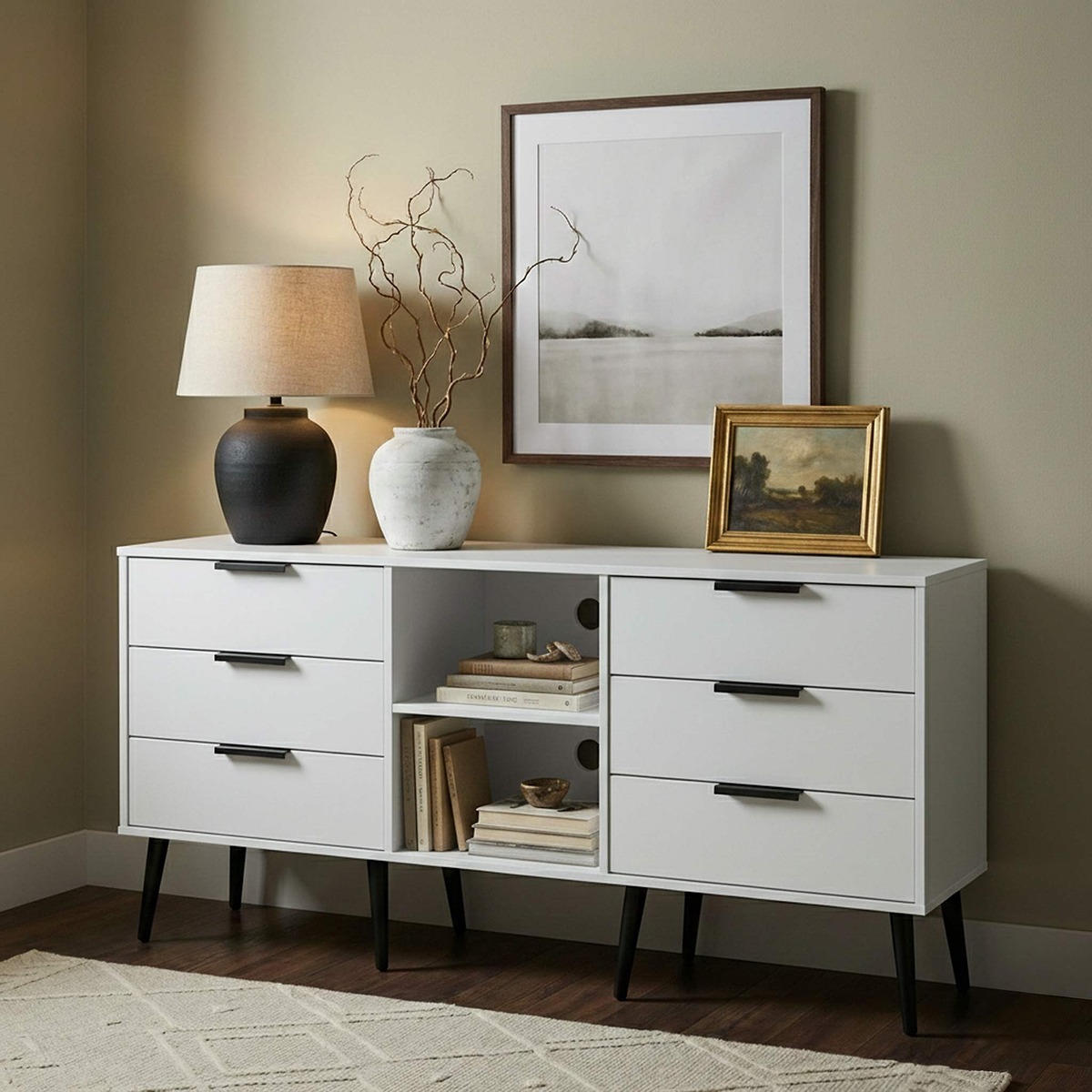 Asher White 6 Drawer Sideboard from Roseland Furniture