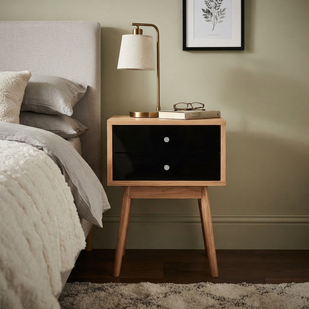 Aubrey Black 2 Drawer Bedside Table from Roseland Furniture
