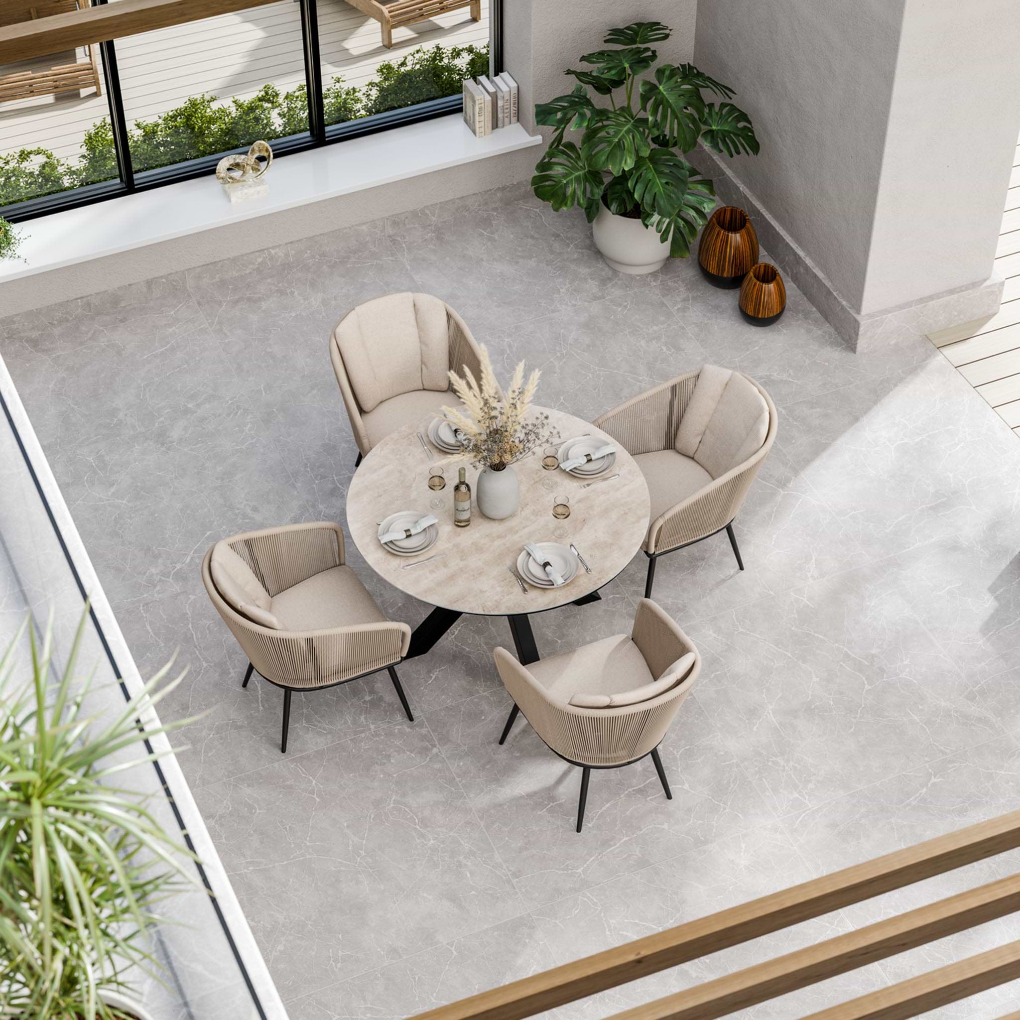 Bali 120cm Round Table w 4 Bali Rope Chairs from Roseland Furniture