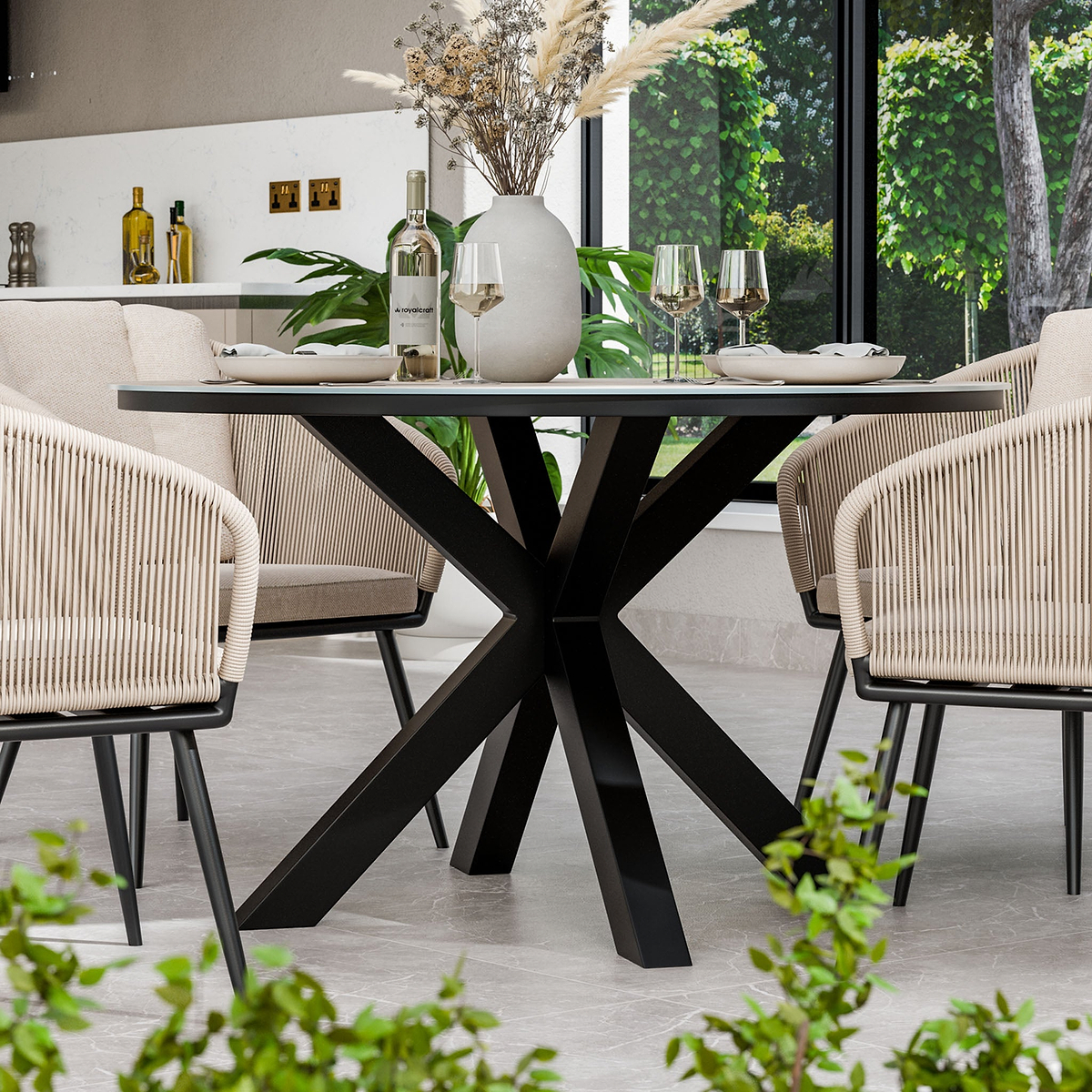 Bali 120cm Round Table w 4 Bali Rope Chairs from Roseland Furniture