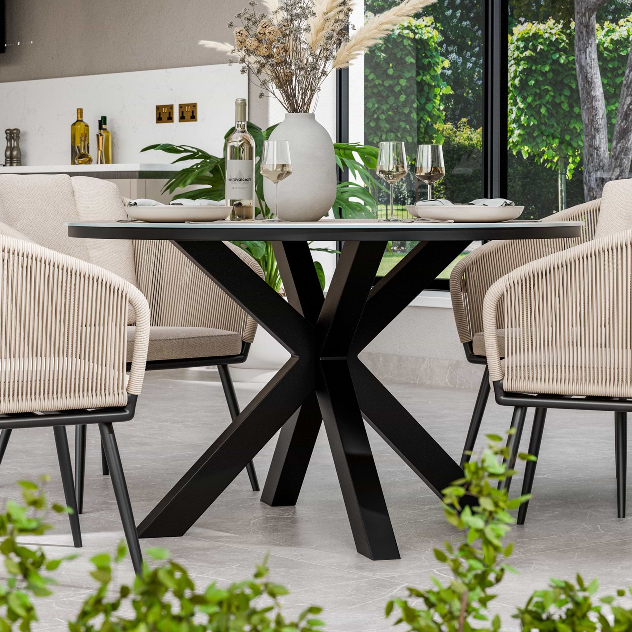 Bali 120cm Round Table w 4 Bali Rope Chairs from Roseland Furniture