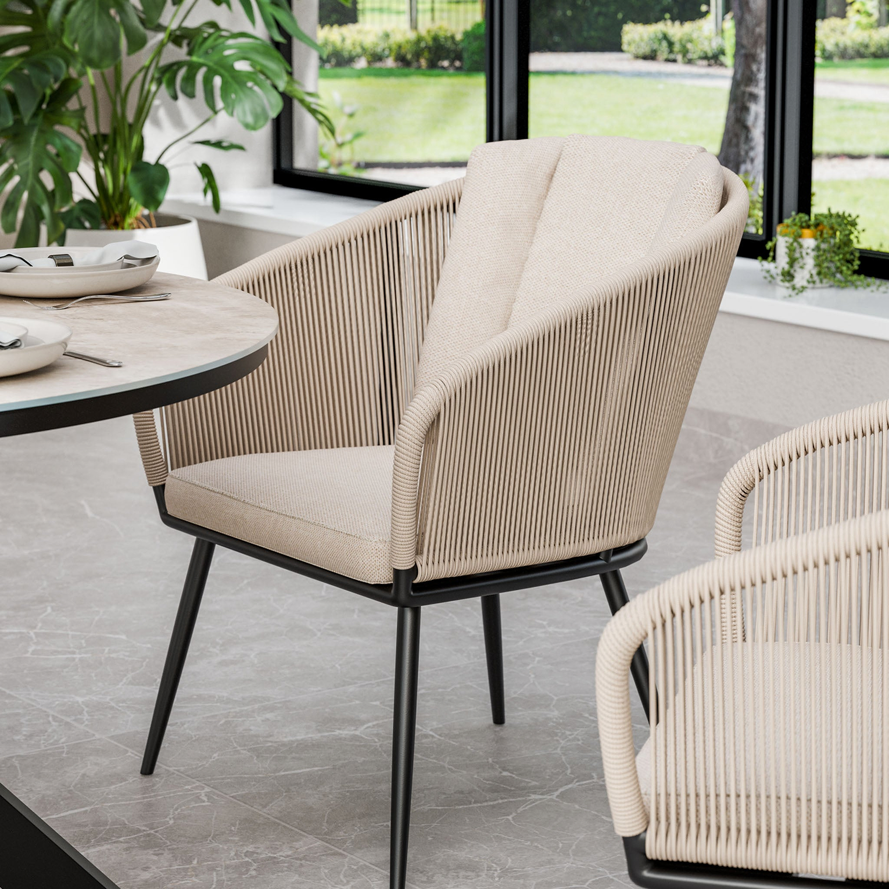 Bali 120cm Round Table w 4 Bali Rope Chairs from Roseland Furniture