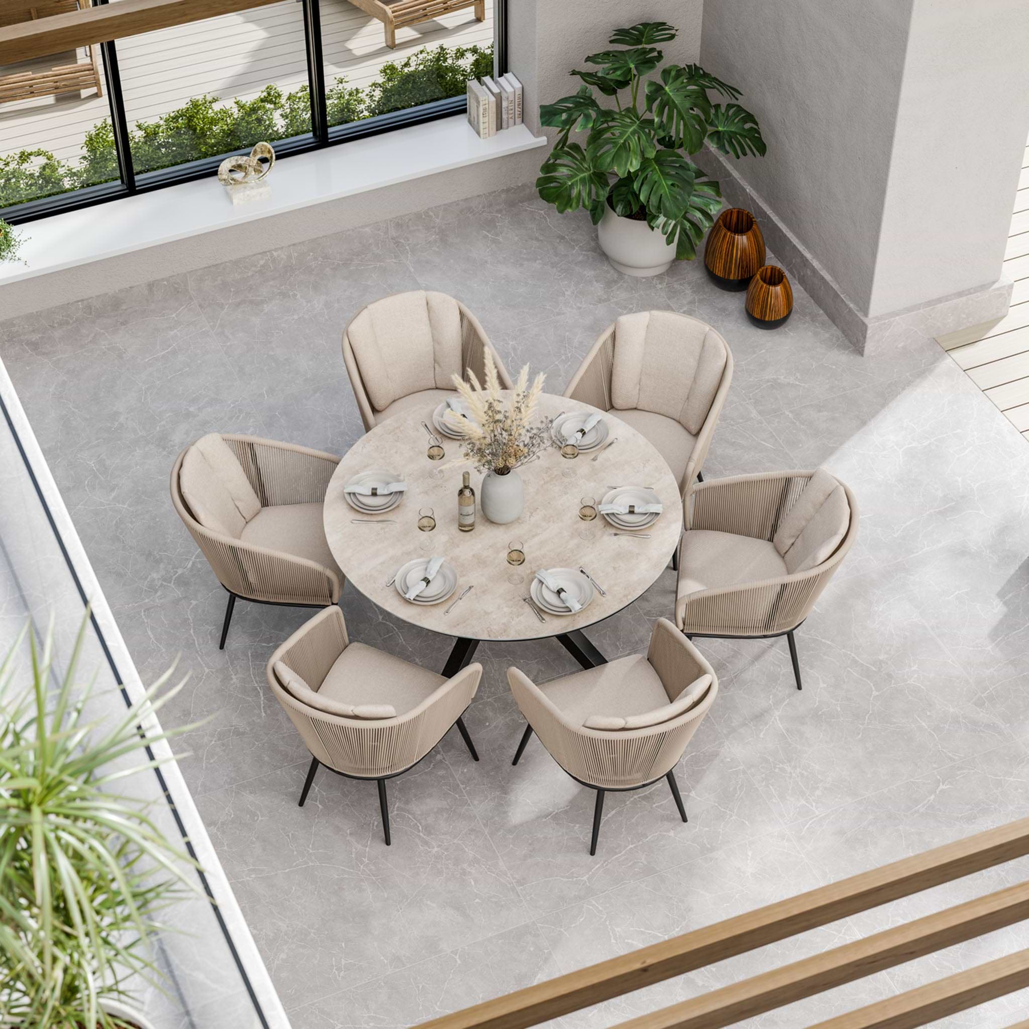 Bali 150cm Round Table w 6 Bali Rope Chairs from Roseland Furniture