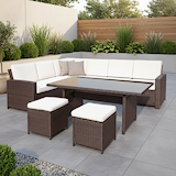Berlin Brown Rattan Corner Dining Set with Stools from Roseland Furniture