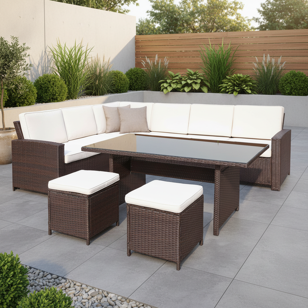 Berlin Brown Rattan Corner Dining Set with Stools from Roseland Furniture