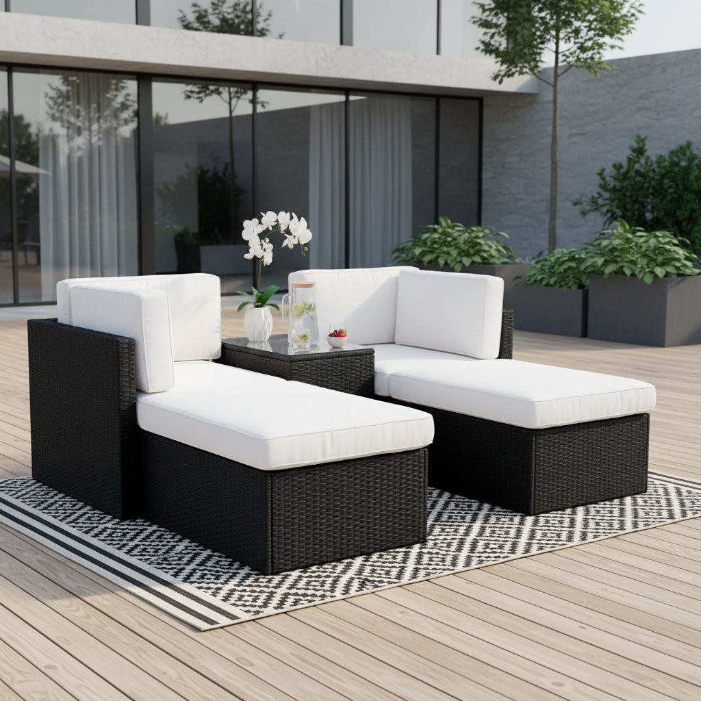 Black Rattan Multipositional Lounge Set with Console from Roseland Furniture