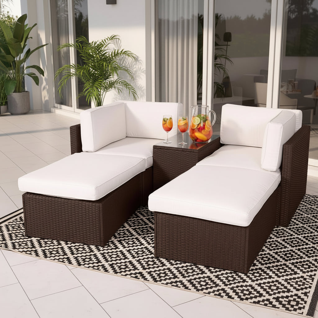 Brown Rattan Multipositional Lounge Set with Console from Roseland Furniture