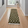 Green Edie Boho Diamond Shaggy Runner Rug from Roseland Furniture