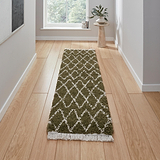 Green Edie Boho Diamond Shaggy Runner Rug from Roseland Furniture