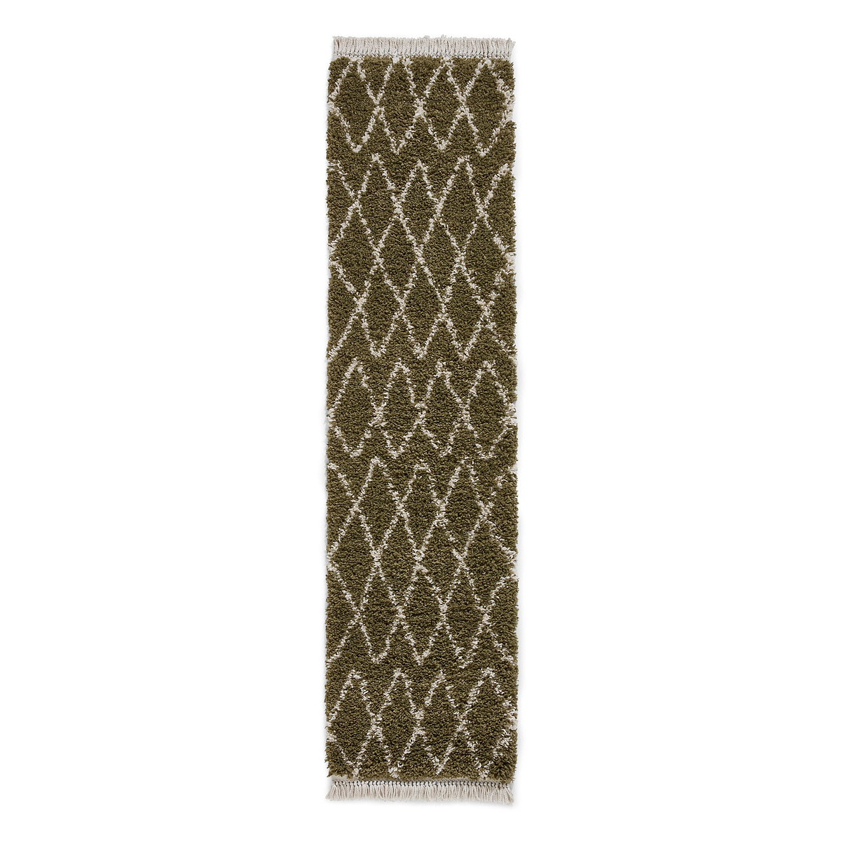 Green Edie Boho Diamond Shaggy Runner Rug from Roseland Furniture