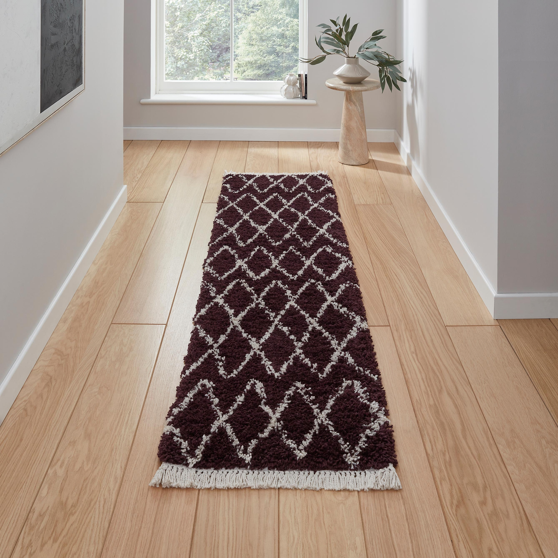 Purple Edie Boho Diamond Shaggy Runner Rug from Roseland Furniture