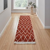 Red Edie Boho Diamond Shaggy Runner Rug from Roseland Furniture