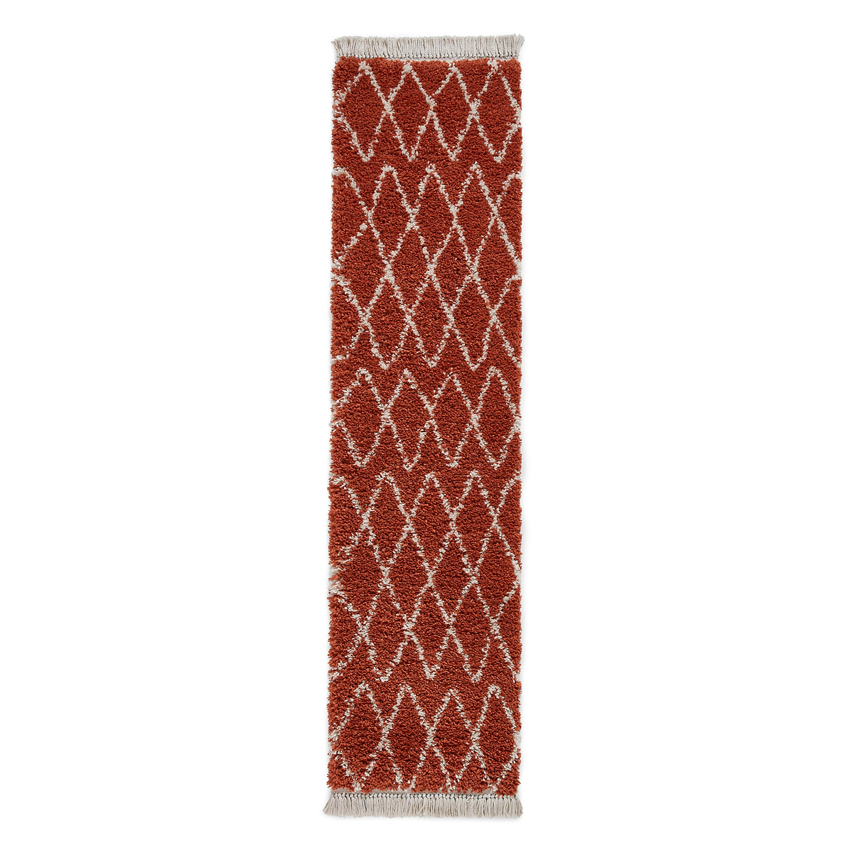Red Edie Boho Diamond Shaggy Runner Rug from Roseland Furniture