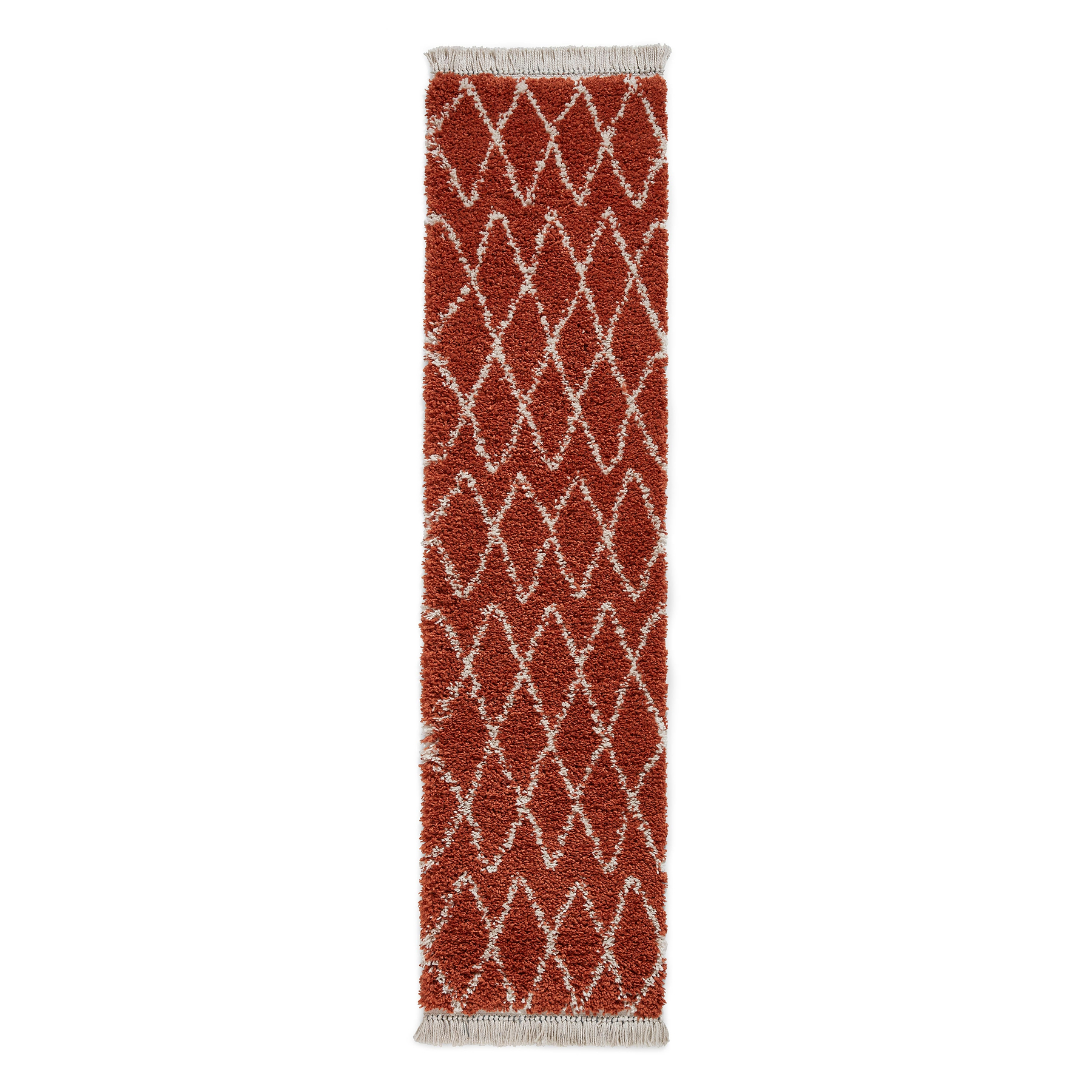 Red Edie Boho Diamond Shaggy Runner Rug from Roseland Furniture